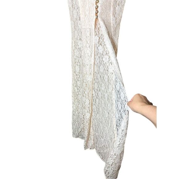 Vintage Dawn Joy 80s/90s Light Pink Lace Coquette Cottagecore Lace Maxi Dress Si - Picture 8 of 15